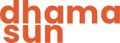 New Dhama Sun logo showing simply the words Dhama Sun in orange